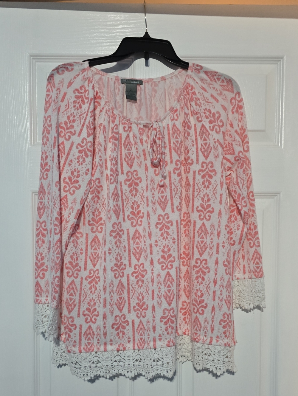 new directions Pink Patterned Tunic with Lace Trim